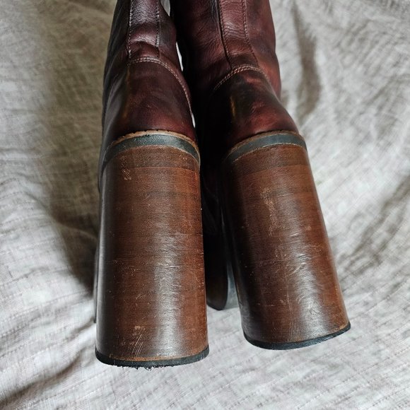RARE Vintage SONAX Stacked Platform Chunky Boots from the 90s, Brown, US10 - Picture 4 of 9